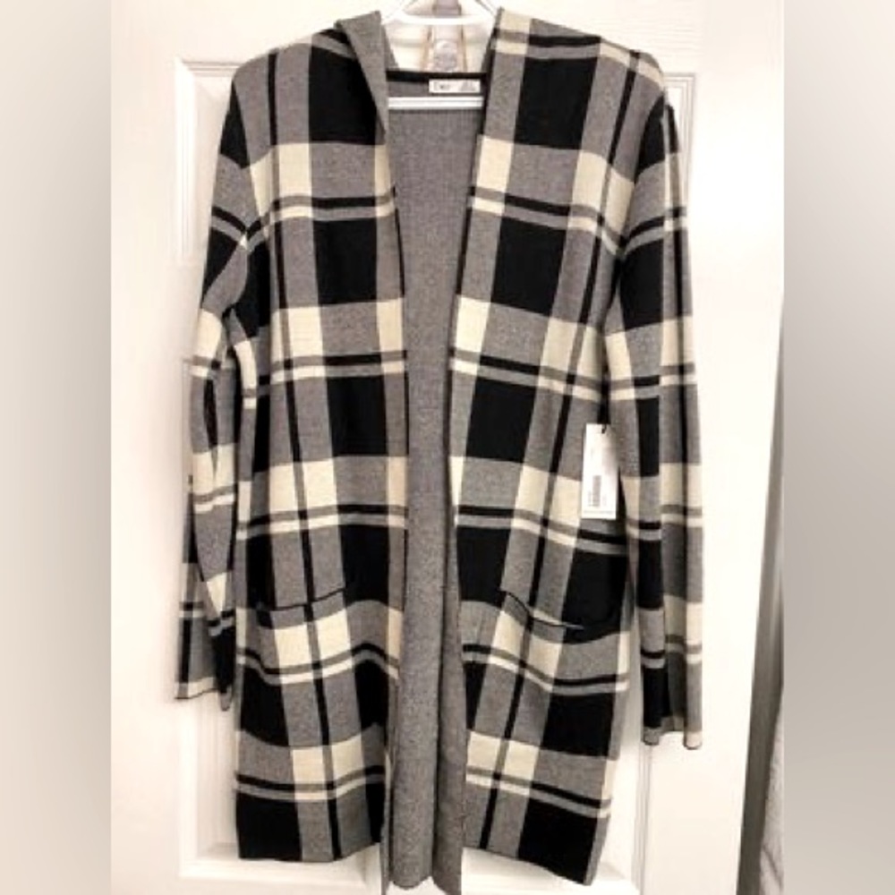 DEX plaid hooded cardigan